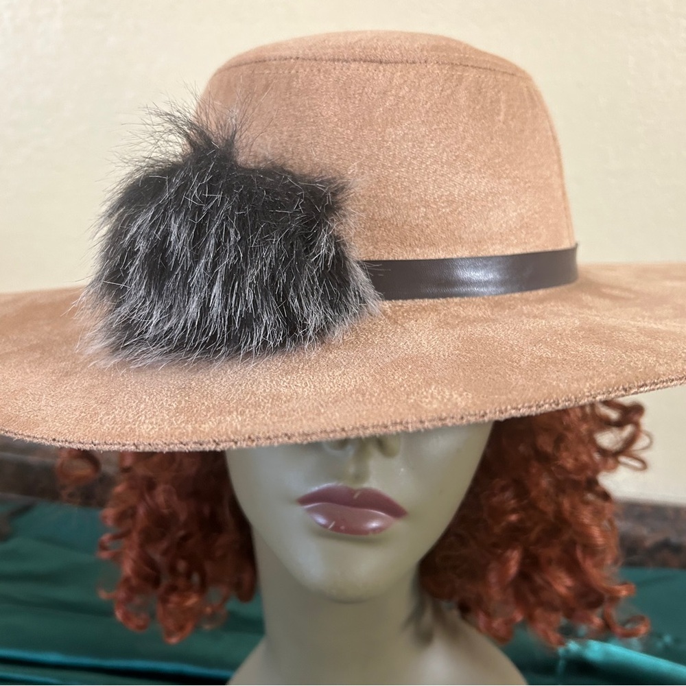 Chic Tan Hat with Faux Fur Detail